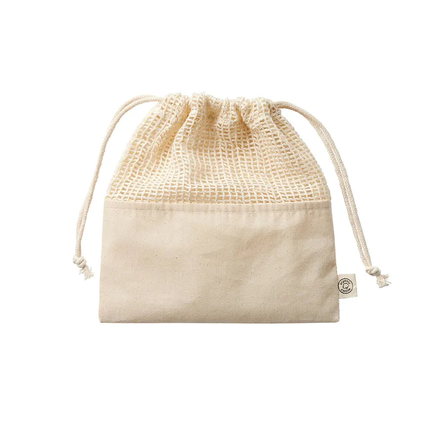 【TR-1166】 オーガニックコットンネット巾着(M) ナチュラル