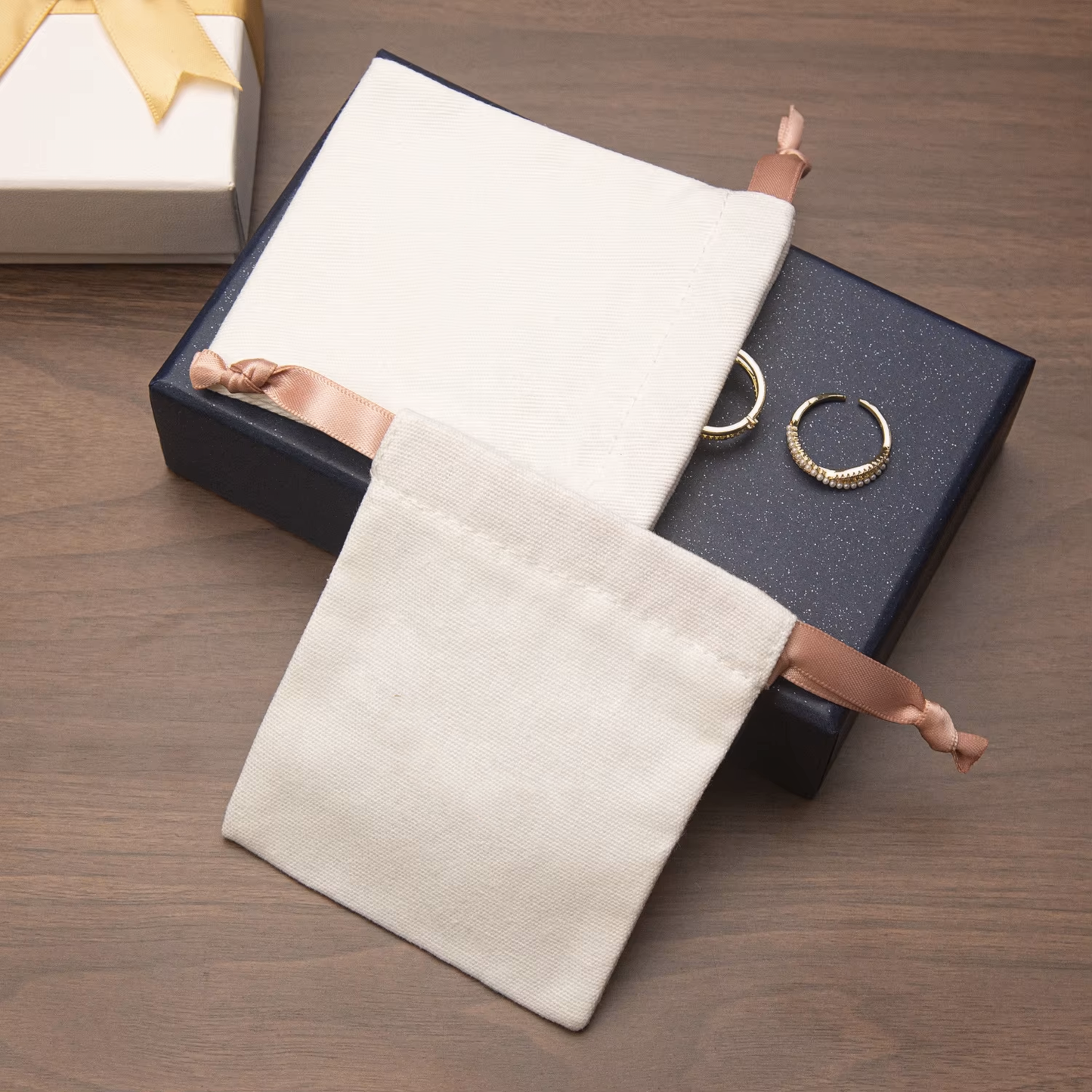 【OT523】 コーラルモーヴリボンコットン巾着