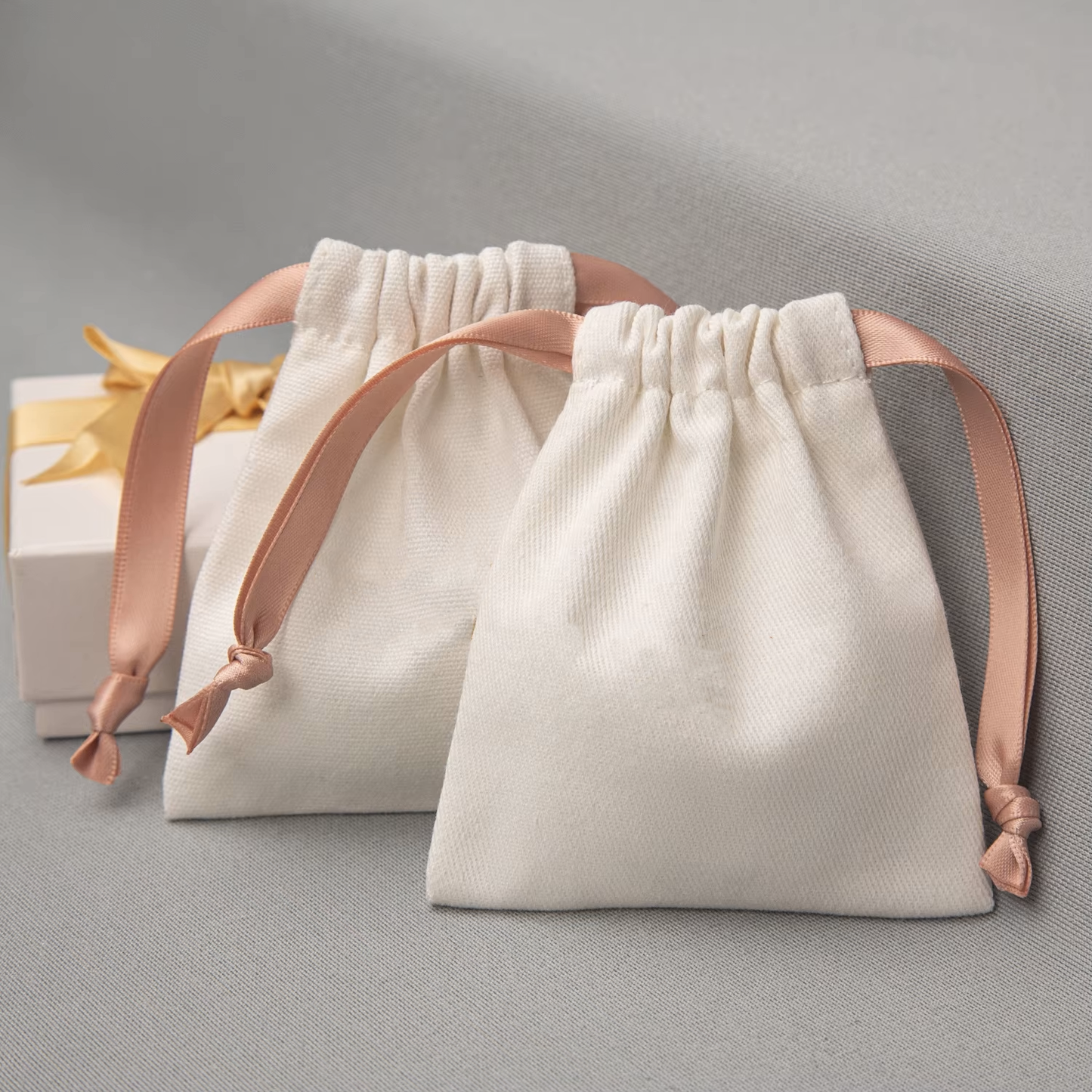 【OT523】 コーラルモーヴリボンコットン巾着