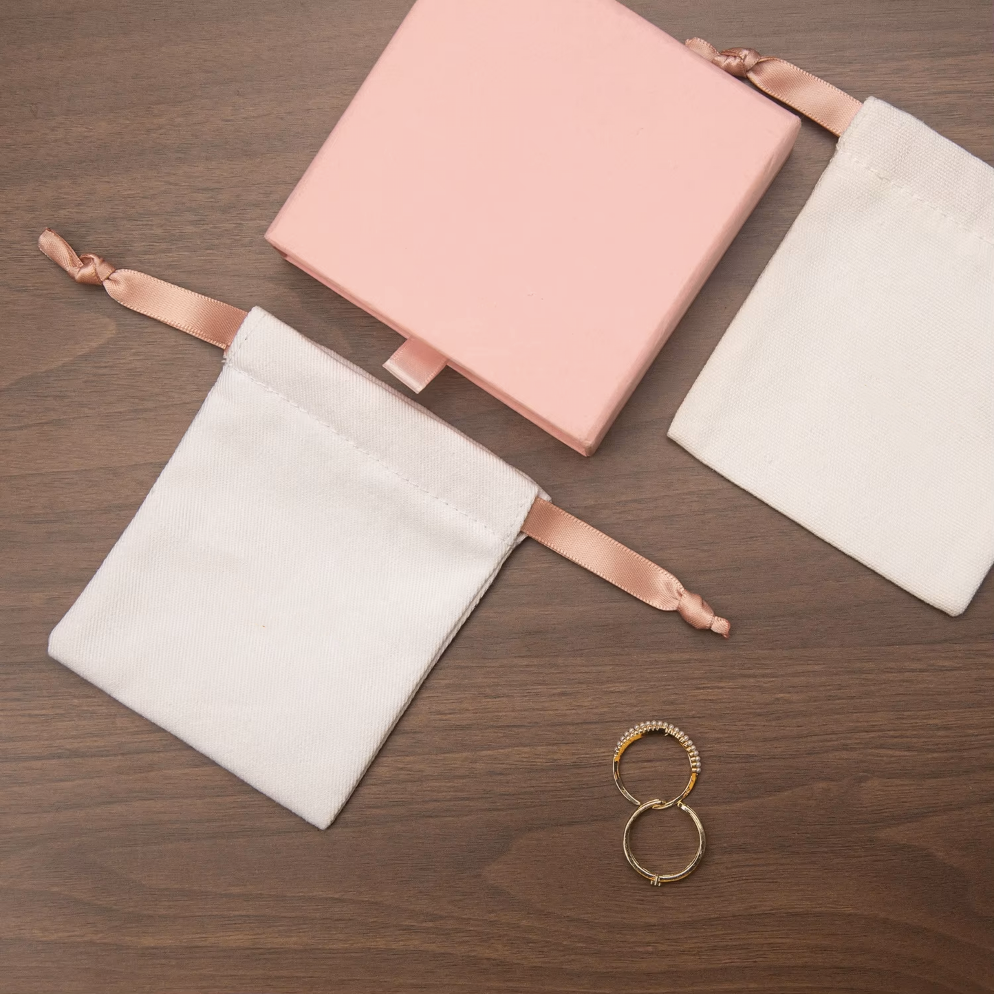 【OT523】 コーラルモーヴリボンコットン巾着