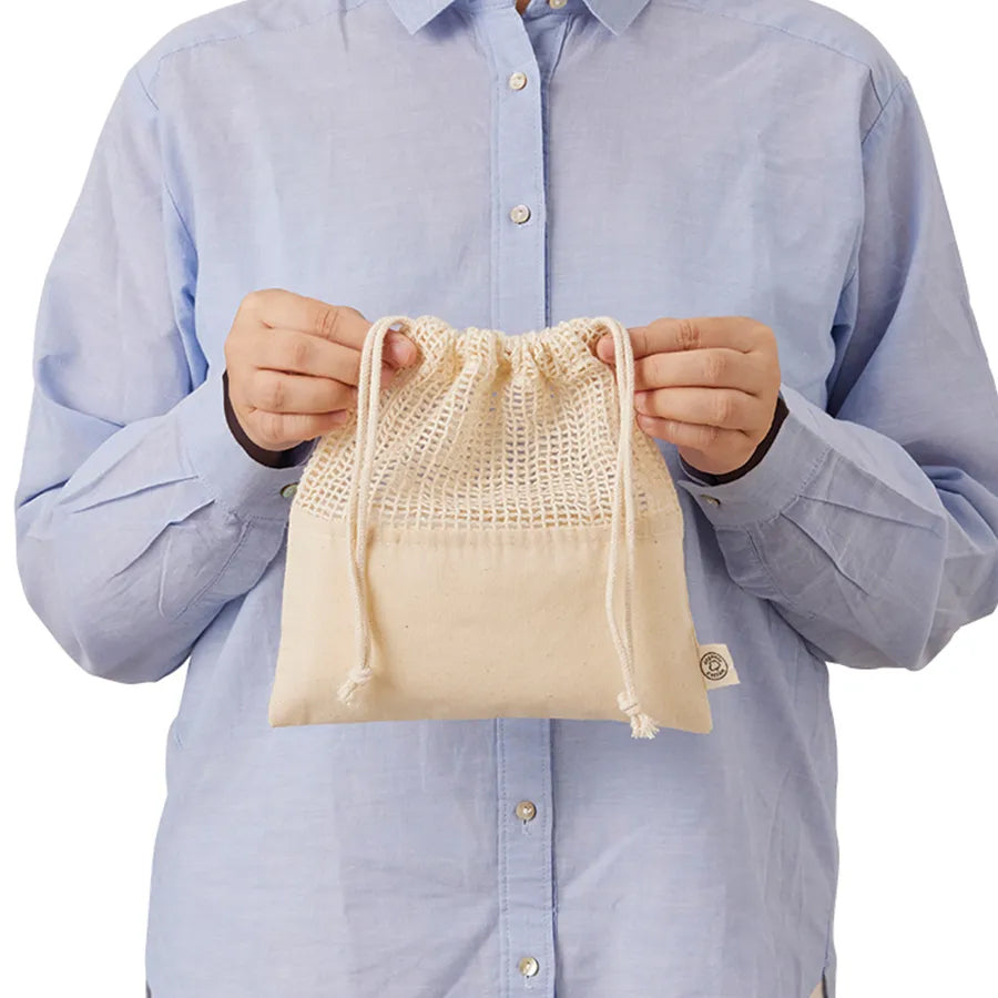 【TR-1166】 オーガニックコットンネット巾着（M）　ナチュラル